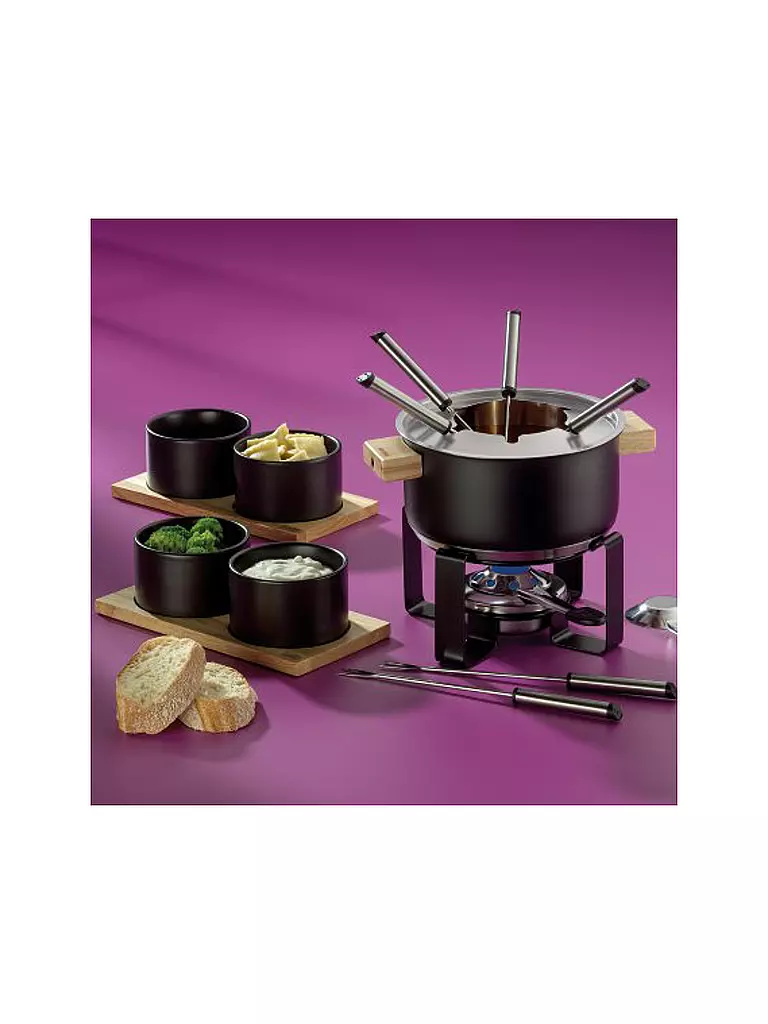 KELA | Set per fonduta 16 pz GUNTEN Nero/Acciaio inox | Nero