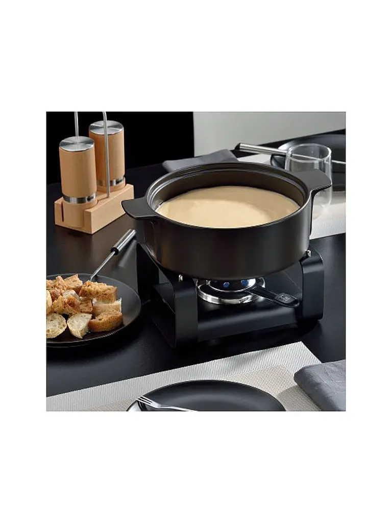 KELA | Set per fonduta di formaggio 9 pezzi ROMAN in ceramica nero | 
