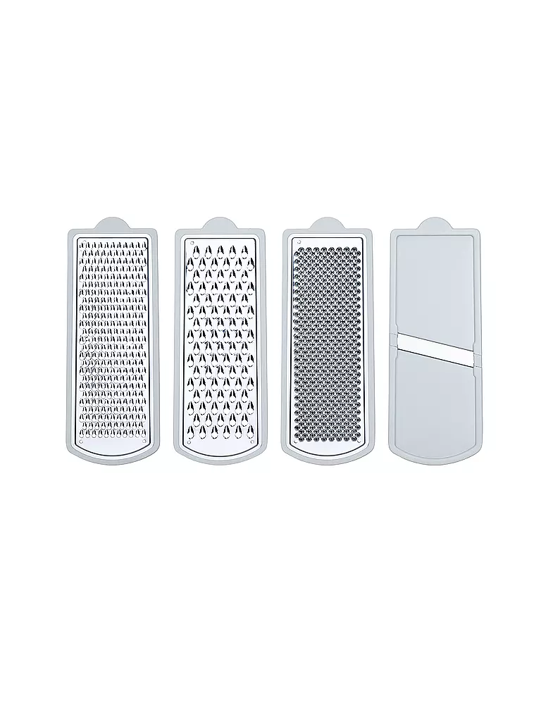 KELOMAT | Mandolina universale con 4 inserti Trasparente Bianco / Acciaio inossidabile | Trasparente