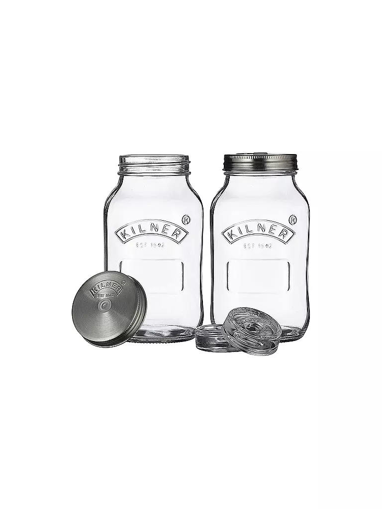 KILNER | Set fermentazione con 2 barattoli da 1 litro in vetro/acciaio inox | Trasparente