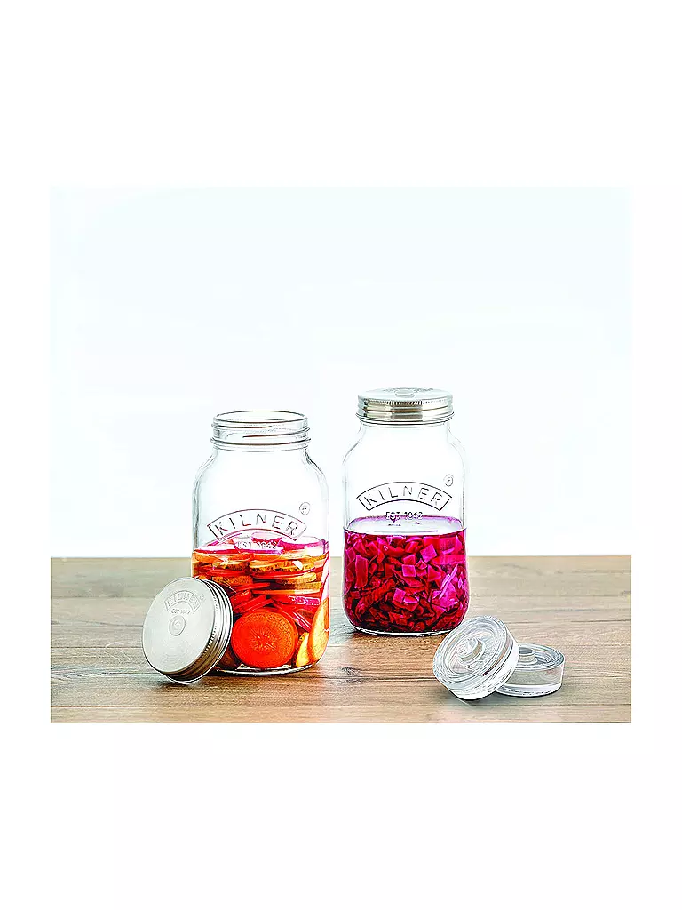 KILNER | Set fermentazione con 2 barattoli da 1 litro in vetro/acciaio inox | Trasparente