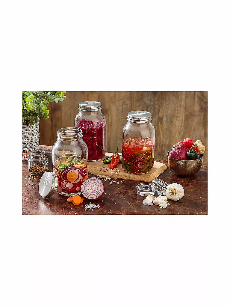 KILNER | Set fermentazione con 2 barattoli da 1 litro in vetro/acciaio inox | Trasparente