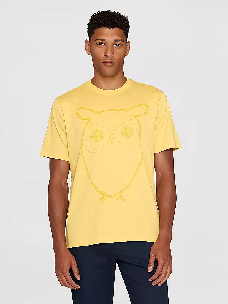 KNOWLEDGE COTTON APPAREL | T-Shirt BIG OWL | Giallo