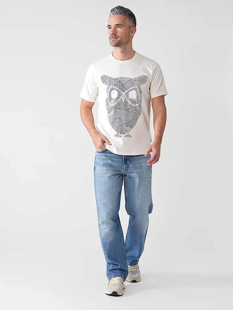 KNOWLEDGE COTTON APPAREL | T-Shirt OWL LINES | Crema