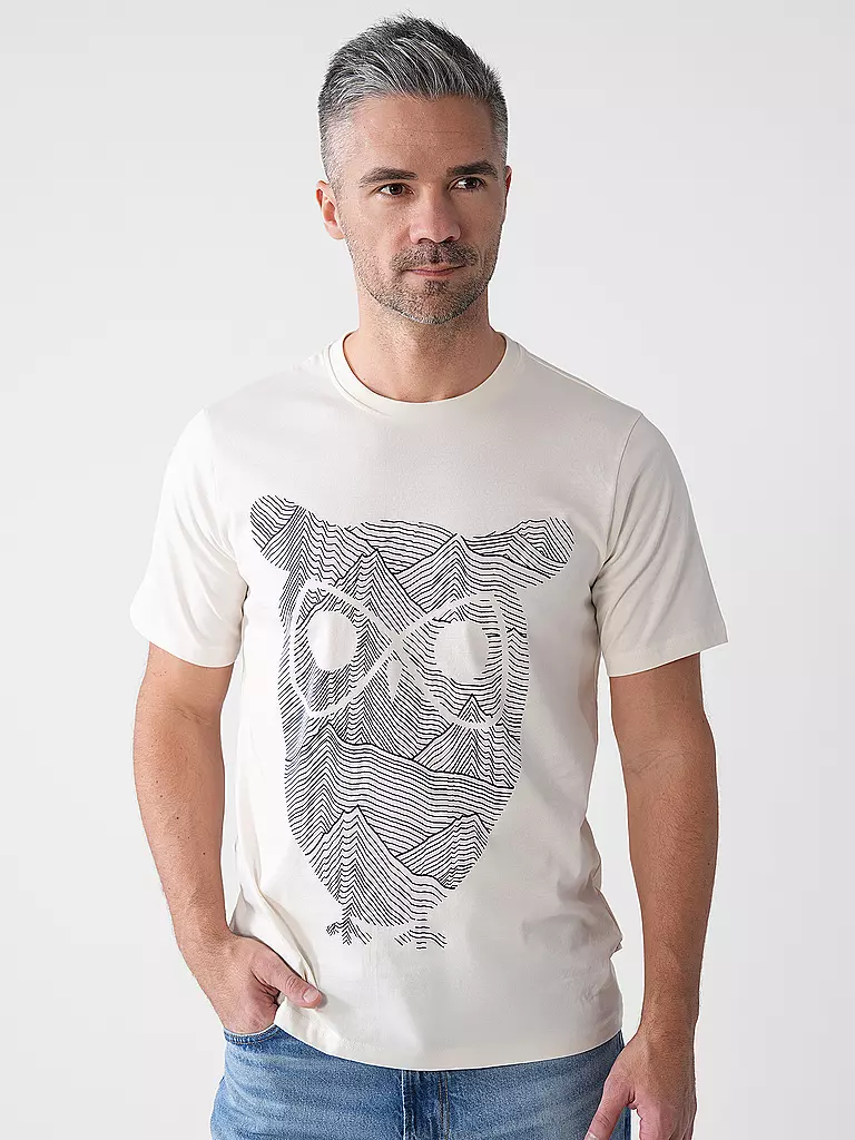 KNOWLEDGE COTTON APPAREL | T-Shirt OWL LINES | Crema
