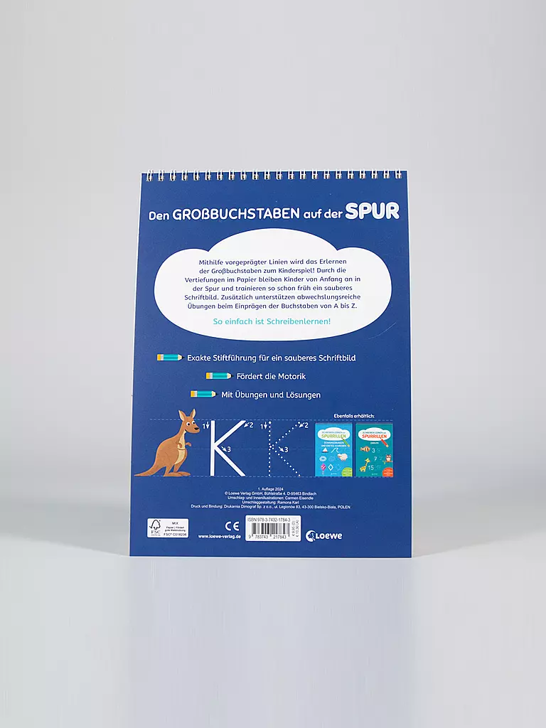 LOEWE VERLAG | Blocco per scrivere - Imparare a scrivere con scanalature - Lettere maiuscole | Senza colore