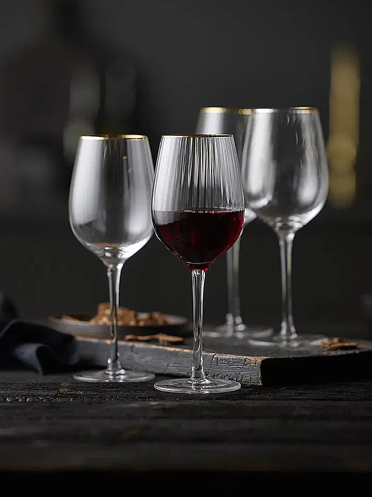 LYNGBY GLAS | Set di 4 bicchieri da vino rosso con bordo dorato PALERMO 40cl | Trasparente