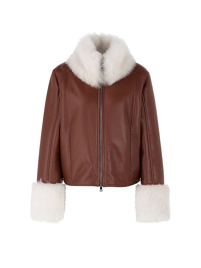 Giacca in pelle marrone chiaro 36
