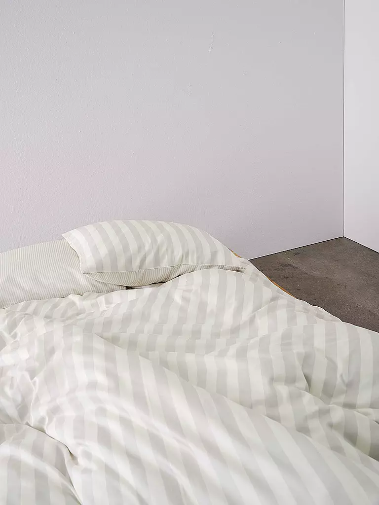 MARC O'POLO HOME | Biancheria da letto in raso CLASSIC STRIPE 70x90cm/140x200cm Argento | Grigio chiaro