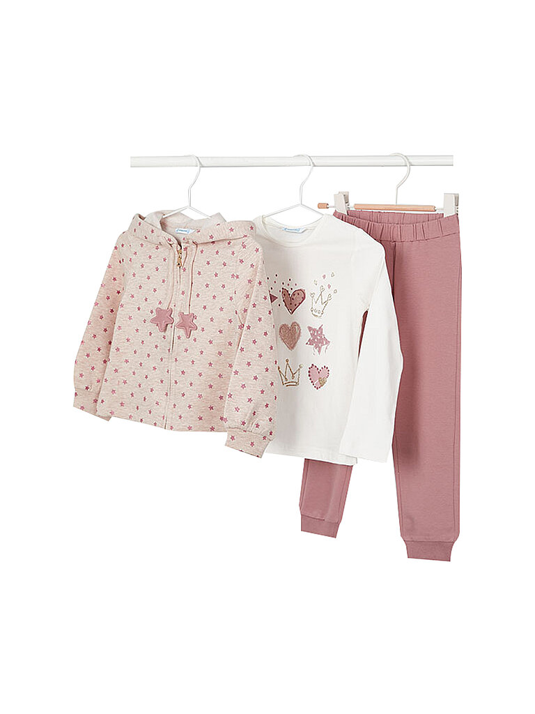 Set da bambina 3 pezzi: felpa, maglietta a maniche lunghe e pantaloni da jogging rosa 128