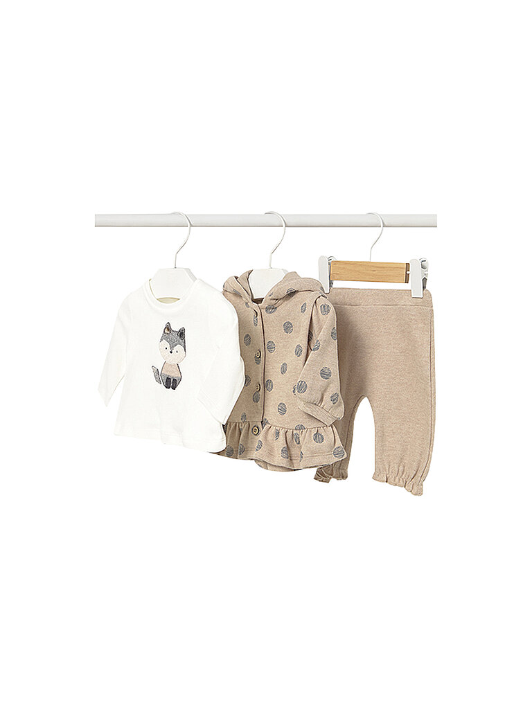 Set neonato 3 pezzi giacca, maglietta a maniche lunghe e pantaloni beige 56