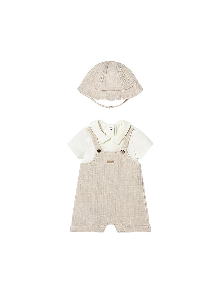 Set neonato 2 pezzi salopette con cappello beige 74