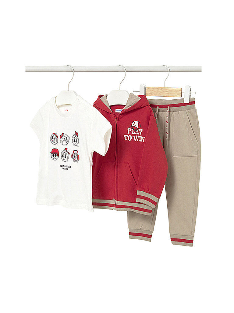 Set neonato 3 pezzi giacca, T-shirt e pantaloni rosso 86