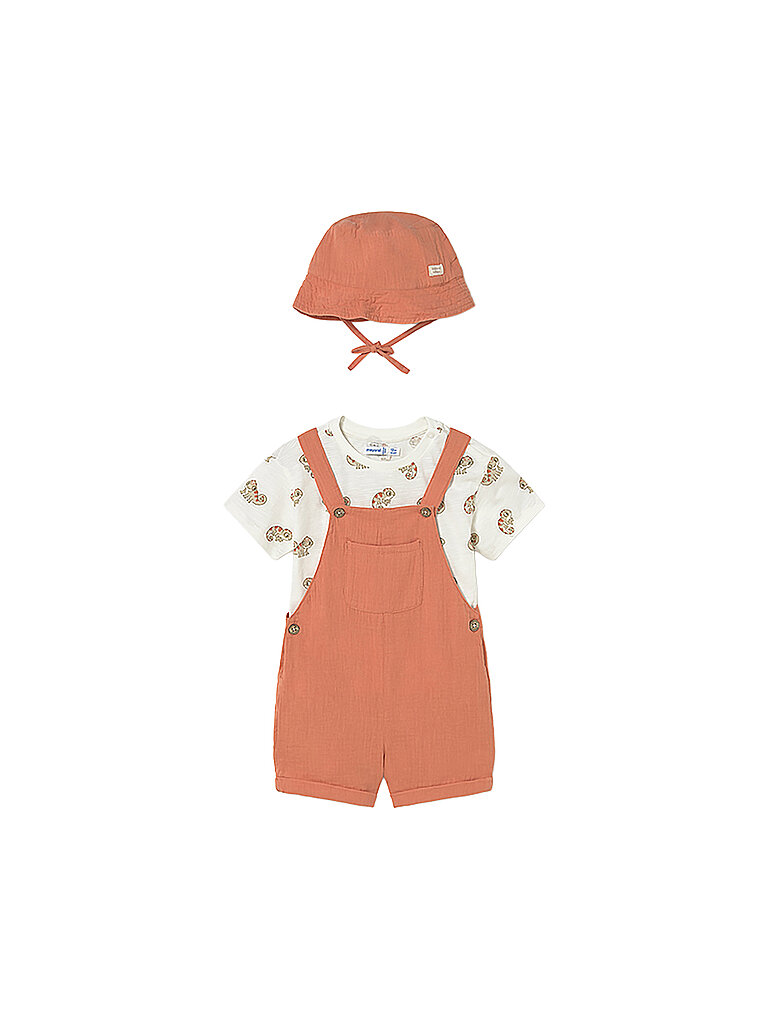 Set neonato 3 pezzi salopette, T-shirt e cappello arancione 74