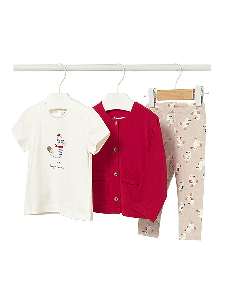 Set neonata 3 pezzi giacca, T-shirt e leggings rosso 92