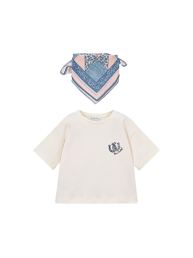 T-shirt da bambina con foulard crema 116