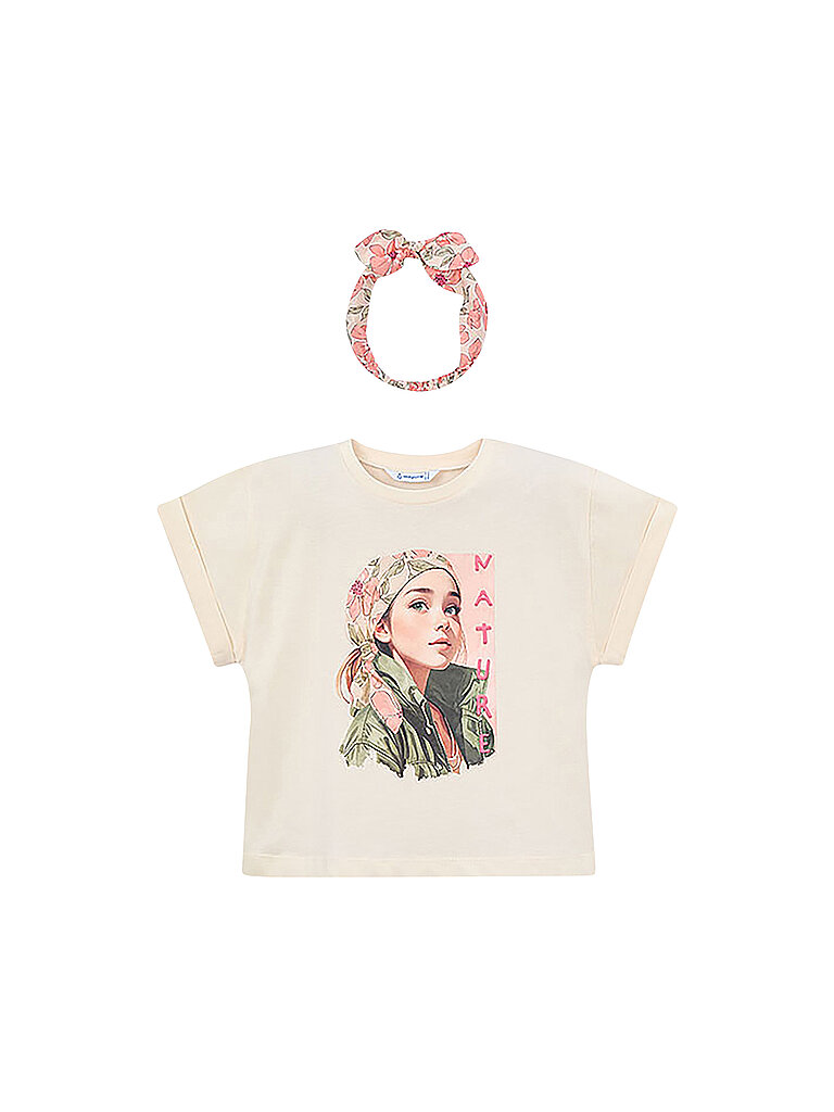 T-shirt da bambina con fascia per capelli crema 104