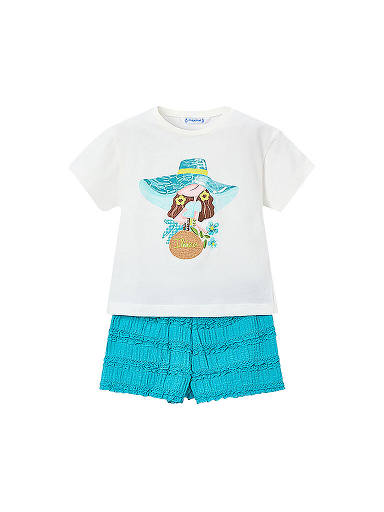 Set da bambina 2 pezzi T-shirt e shorts turchese 128