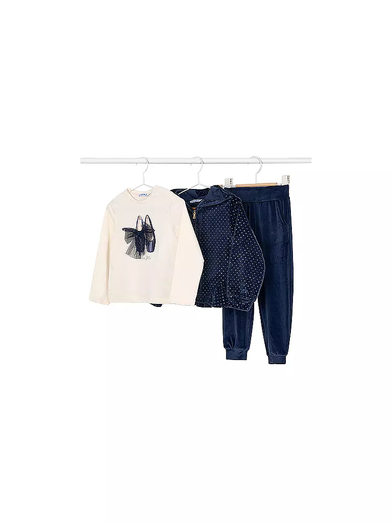 MAYORAL | Set da bambina 3 pezzi giacca, maglietta a maniche lunghe e pantaloni | Blu scuro