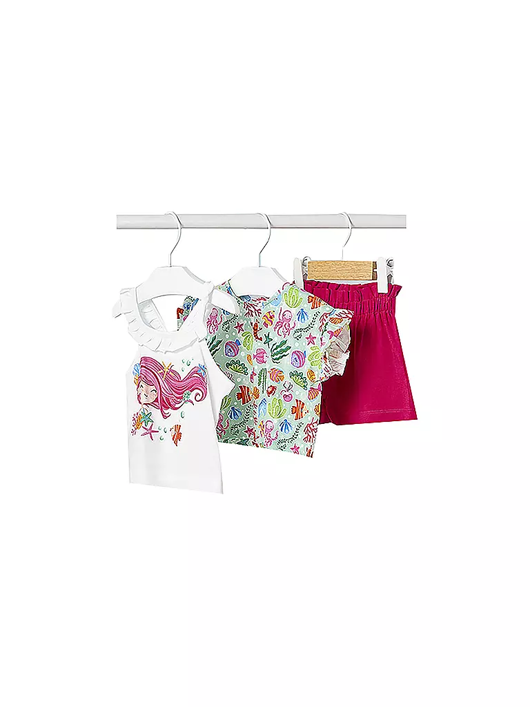 MAYORAL | Set neonata 3 pezzi camicia, top e shorts | Fucsia