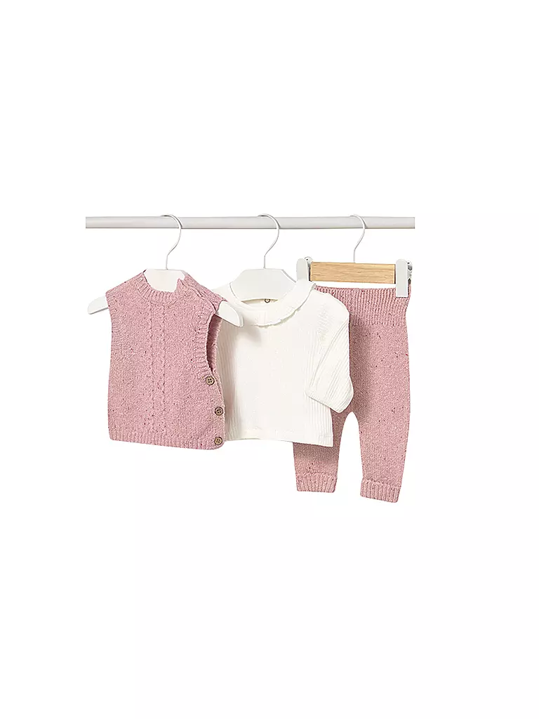 MAYORAL | Set neonata 3 pezzi con maglietta a maniche lunghe, smanicato e pantaloni | Rosa