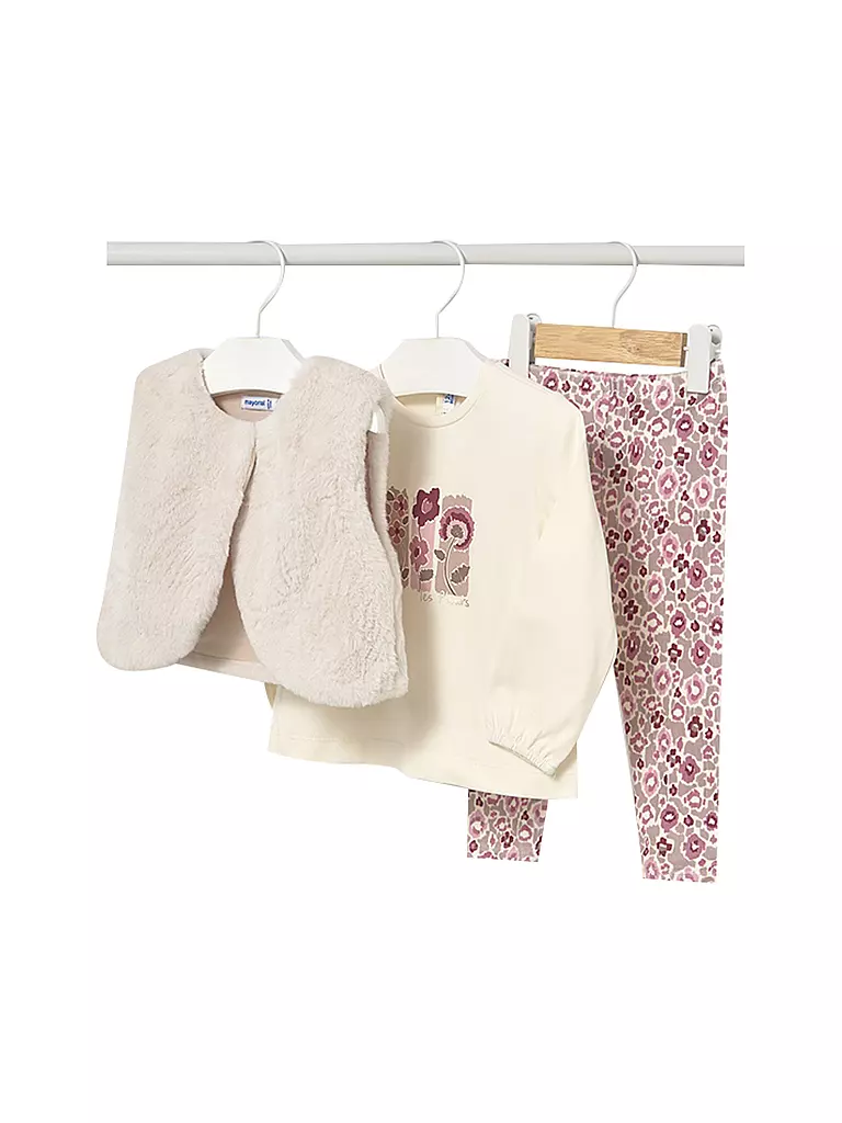 MAYORAL | Set neonata 3 pezzi gilet, maglietta a maniche lunghe e leggings | Rosa