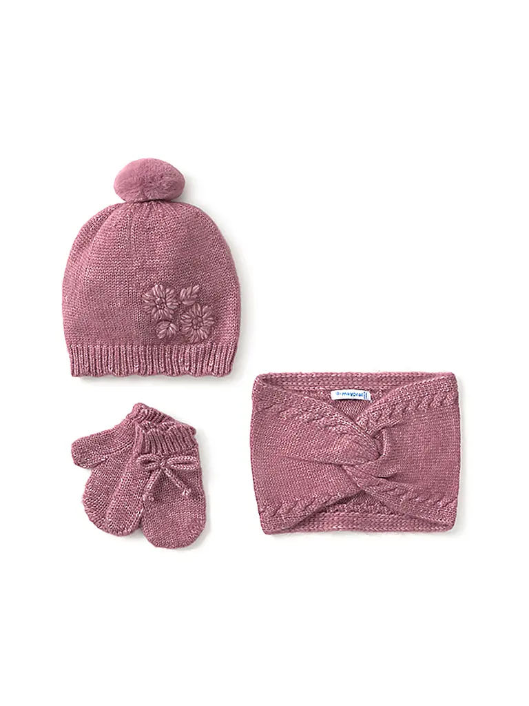 MAYORAL | Set neonato 3 pezzi con cappello, sciarpa e guanti | Rosa