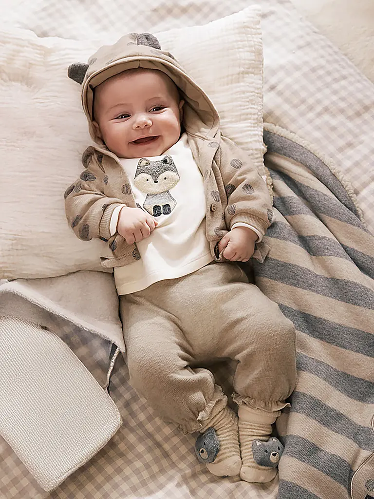 MAYORAL | Set neonato 3 pezzi giacca, maglietta a maniche lunghe e pantaloni | Beige