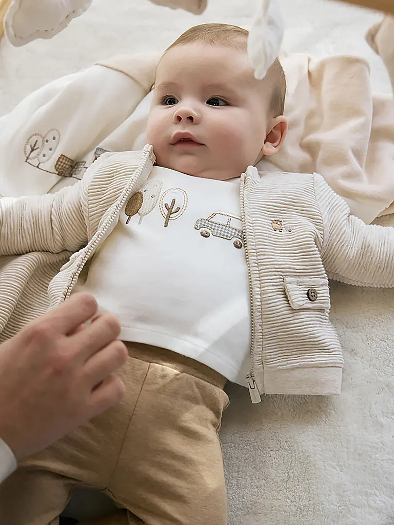 MAYORAL | Set neonato 3 pezzi giacca, maglietta a maniche lunghe e pantaloni | Beige