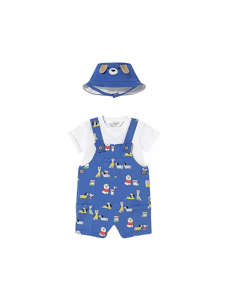 MAYORAL | Set neonato 3 pezzi T-shirt, salopette e cappello | Blu
