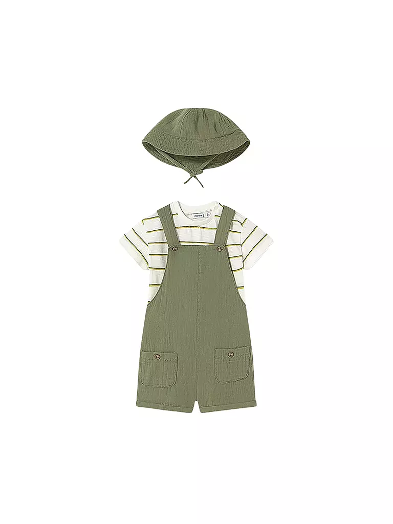 MAYORAL | Set neonato 3 pezzi T-shirt, salopette e cappello | Verde