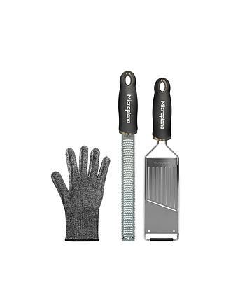 MICROPLANE | Set di grattugie Gourmet con guanto protettivo, 3 pz., nero