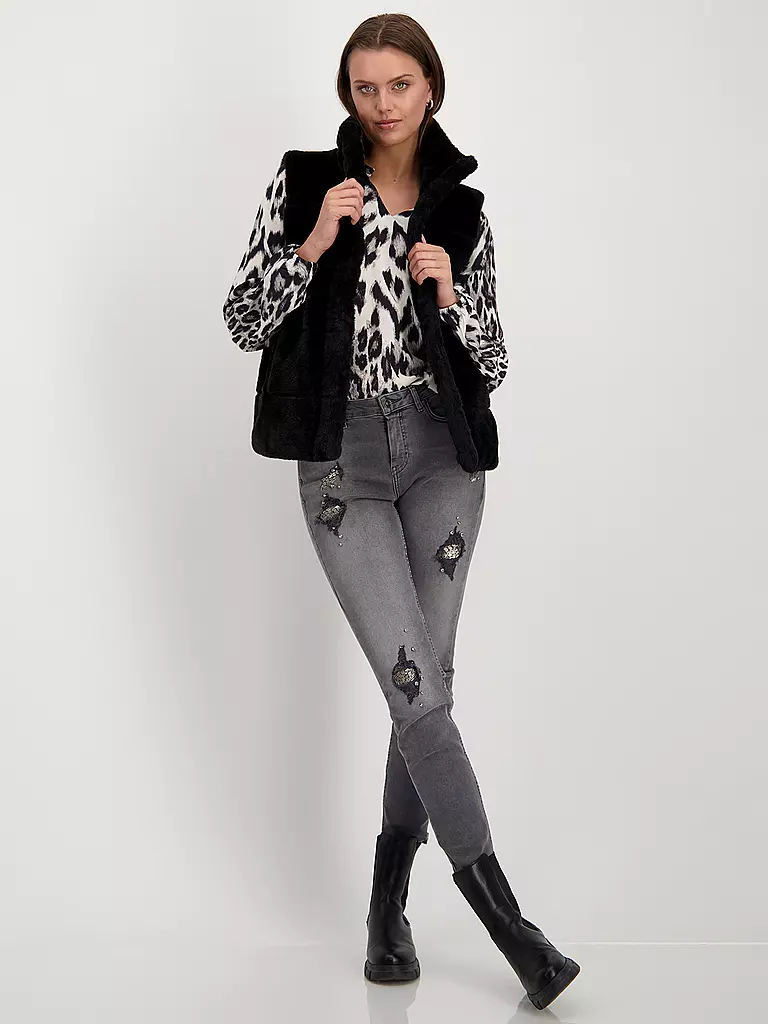 MONARI | Gilet in Felloptik | Nero