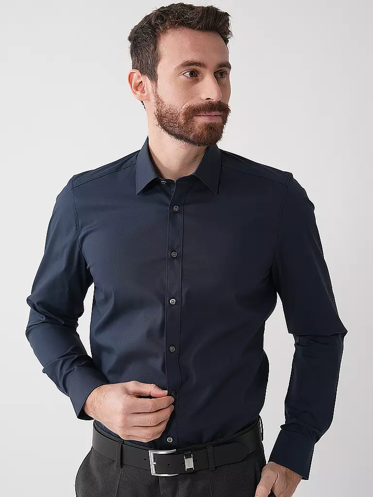 OLYMP LEVEL FIVE | Camicia Body Fit | Blu scuro