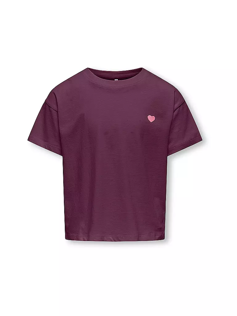 ONLY | T-shirt da ragazza KOGMAIKEN LIFE CROPHEART | Rosso scuro