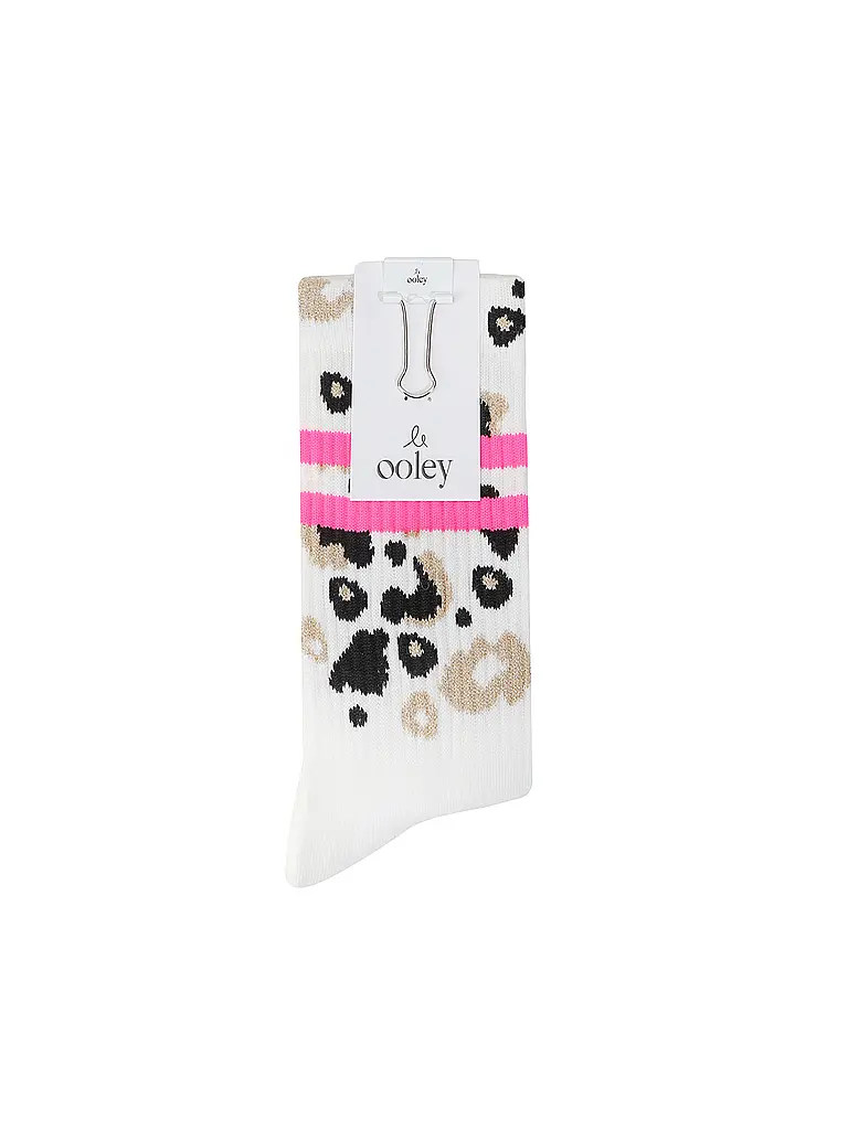 OOLEY | Calzini LEO Allover rosa neon bianco | Bianco