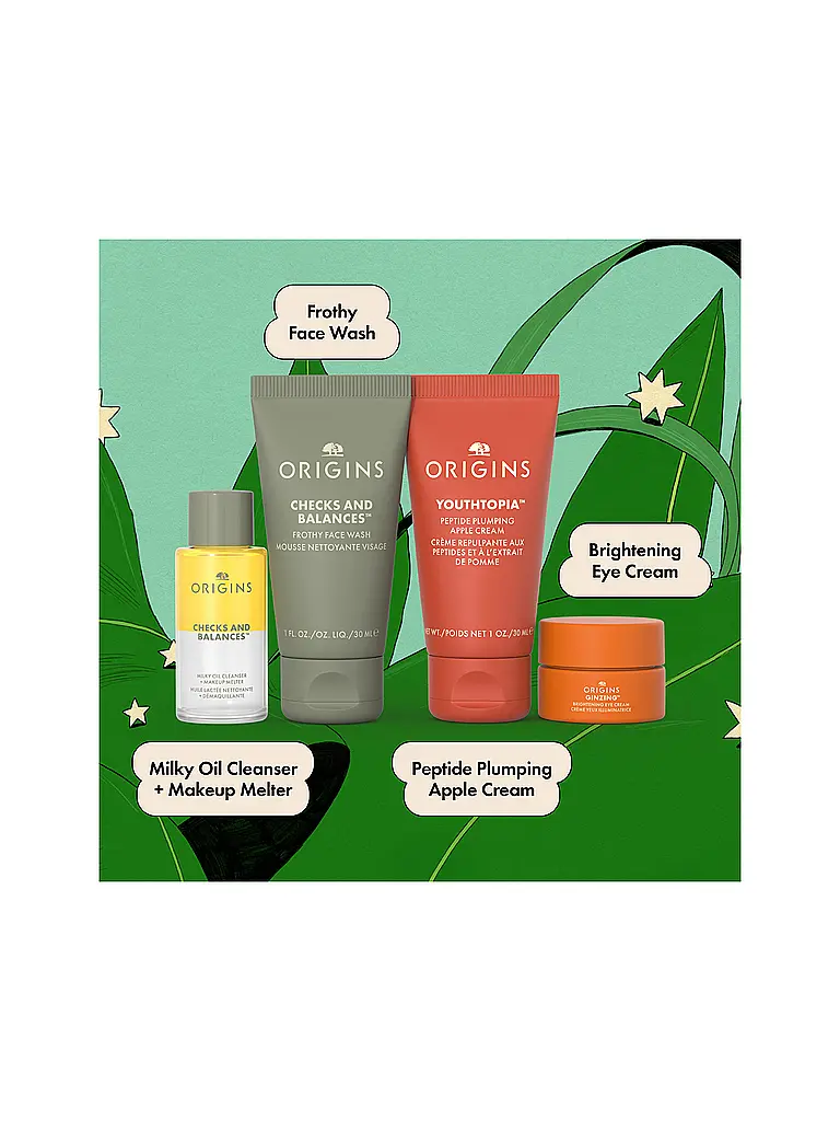 ORIGINS | CLEANSE & GLOW ESSENTIALS Il nostro set di elementi essenziali per la cura della pelle più amato 3x30ml / 5ml | 