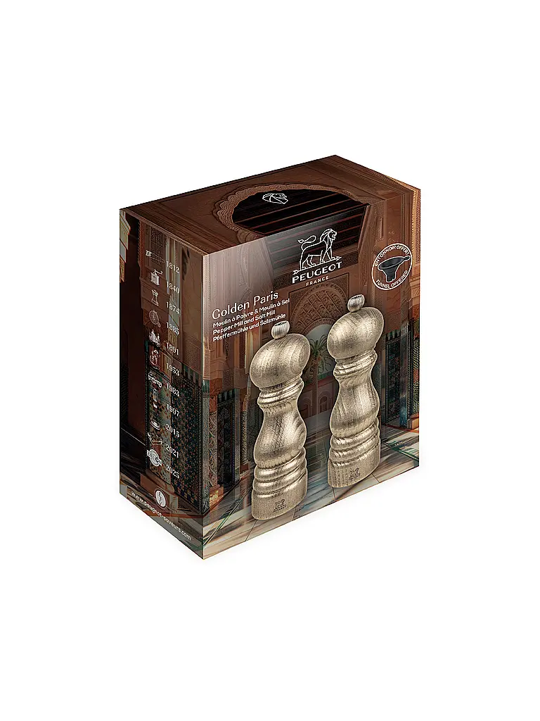 PEUGEOT | Set di macina sale e pepe GOLDEN PARIS 18 cm in legno di faggio oro | 