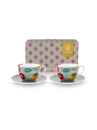 PIP STUDIO | Tazza da cappuccino con piattino Set da 2 280ml BLOOMING TALES Fantasy Blue