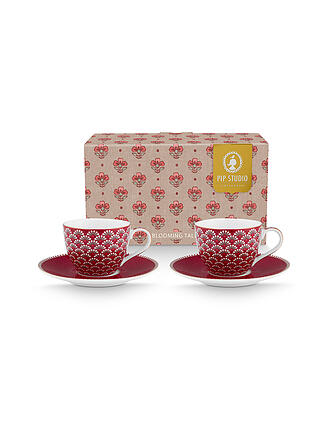 PIP STUDIO | Tazzina da caffè espresso con piattino 2 pz. BLOOMING TALES 2x120ml Fantasy Darkred