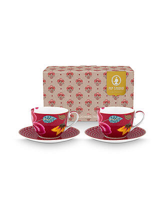 PIP STUDIO | Tazza da cappuccino con piattino 2 pz. BLOOMING TALES 2x280ml Fantasy Darkred