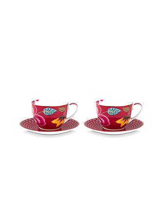 PIP STUDIO | Tazza da cappuccino con piattino 2 pz. BLOOMING TALES 2x280ml Fantasy Darkred