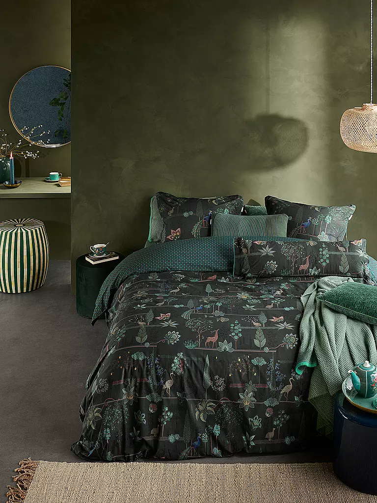 PIP STUDIO | Biancheria da letto in percalle ALBERI 2x 70x90cm/200x200cm Verde scuro | Verde scuro