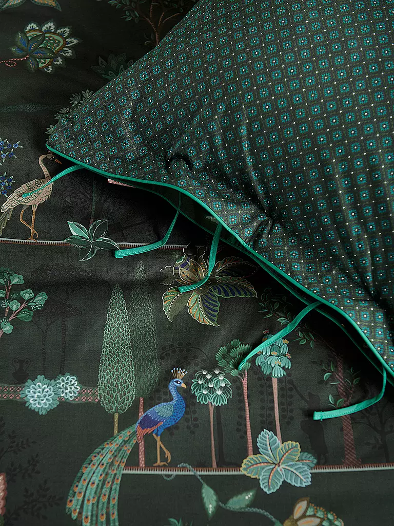 PIP STUDIO | Biancheria da letto in percalle ALBERI 2x 70x90cm/200x200cm Verde scuro | 
