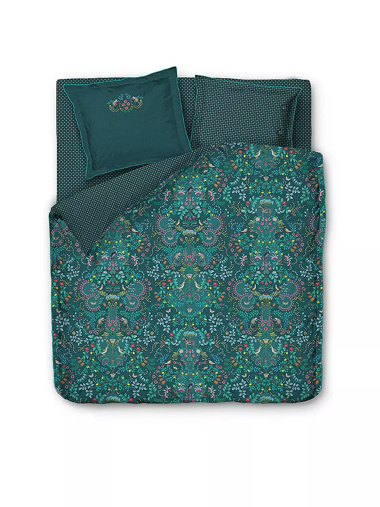 PIP STUDIO | Biancheria da letto in percalle FOREST FINDINGS 2x 70x90cm / 200x200cm | Verde scuro