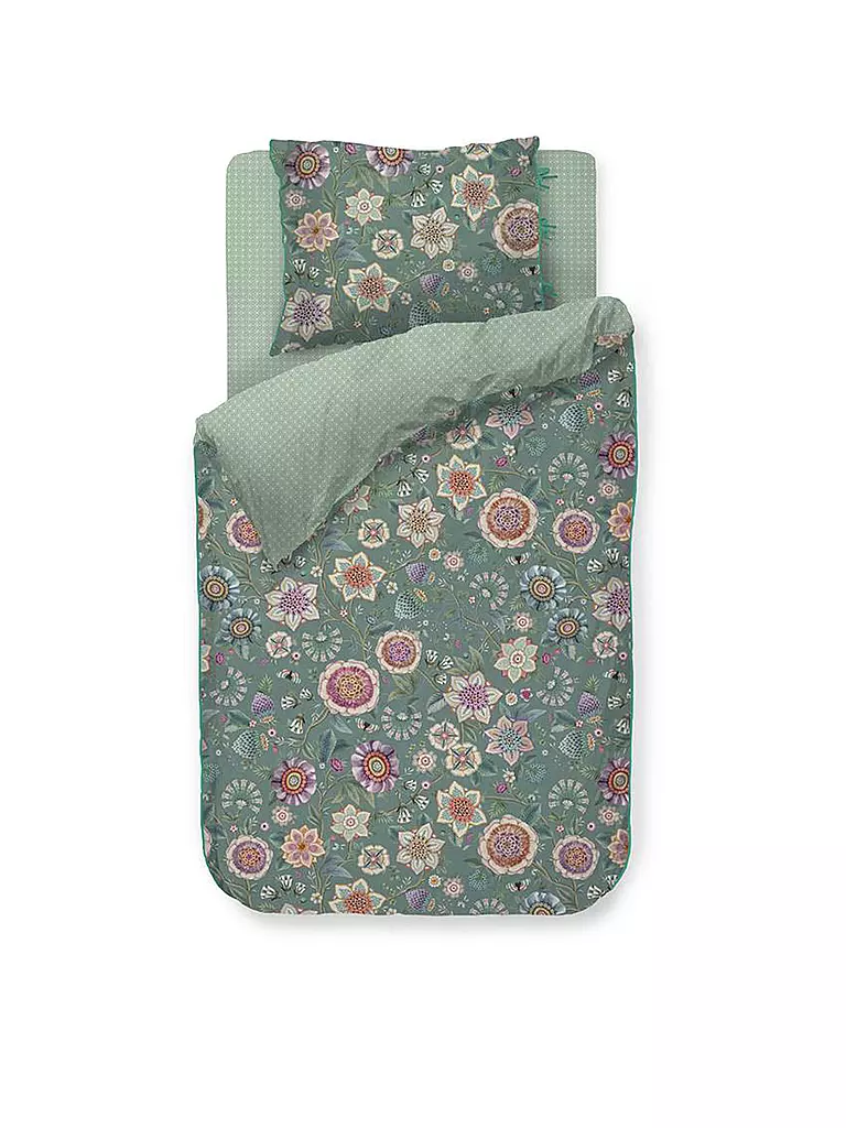 PIP STUDIO | Biancheria da letto in percalle VIVA LAS FLORES 70x90cm/140x200cm Verde | Verde scuro