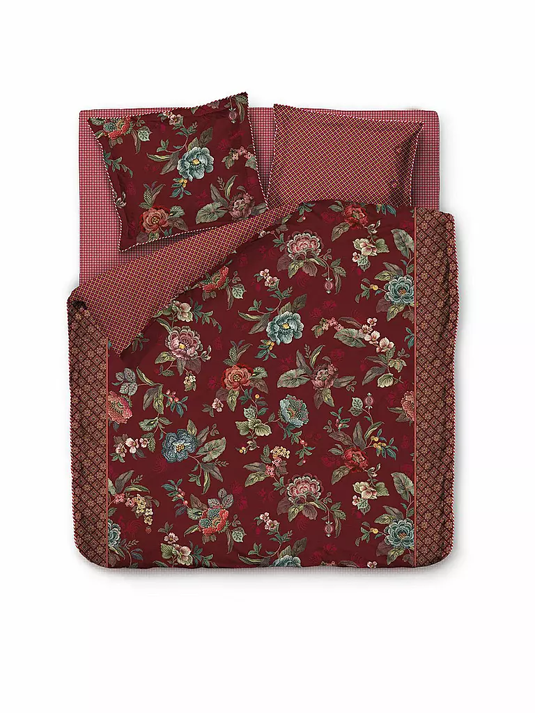 PIP STUDIO | Percalle Bettwäsche Poppy Stitch 2x 70x90cm / 200x200cm | Rosso scuro