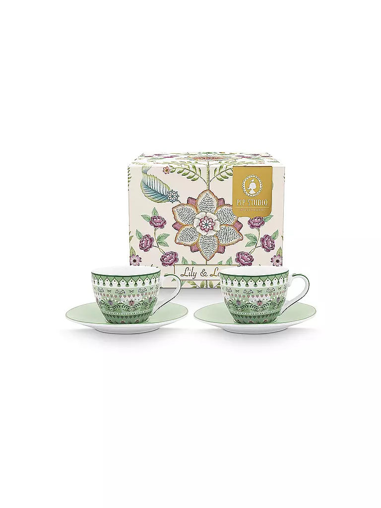 PIP STUDIO | Set da 2 tazze da espresso con piattini LILY & LOTUS 120 ml Verde chiaro | Verde chiaro
