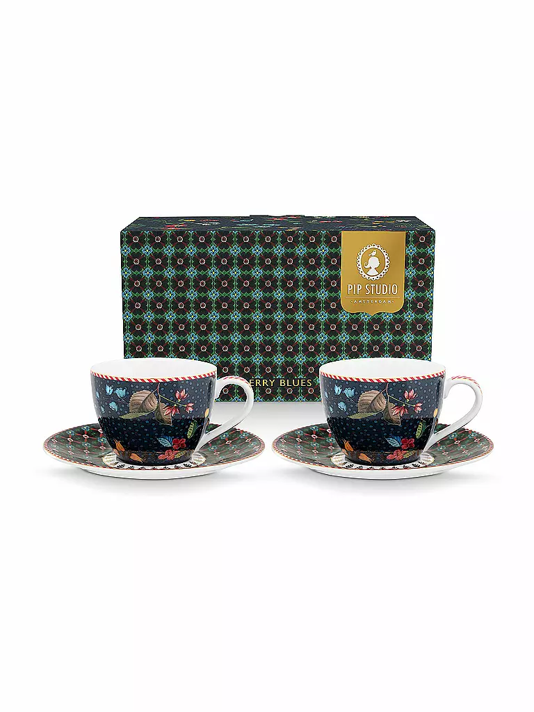 PIP STUDIO | Set da 2 tazzine da espresso con piattino BERRY BLUES 120ml Blu | Blu scuro