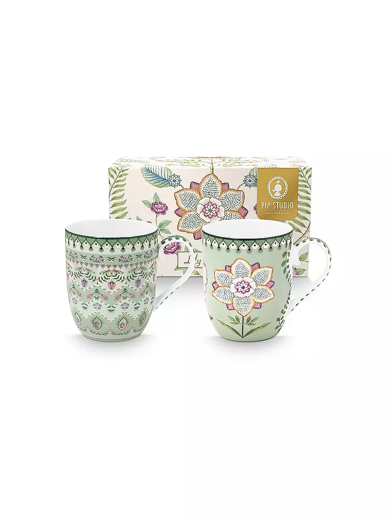 PIP STUDIO | Set di 2 tazze con manico Small LILY & LOTUS 145ml Light Green | Verde chiaro